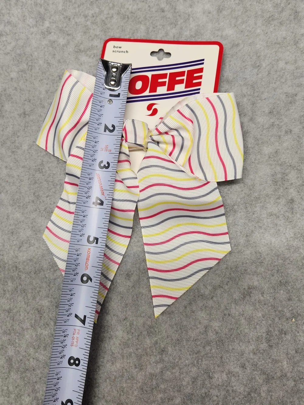 3 Pack-Soffe Striped Bow Scrunch - White with Pink, Yellow & Blue Stripes